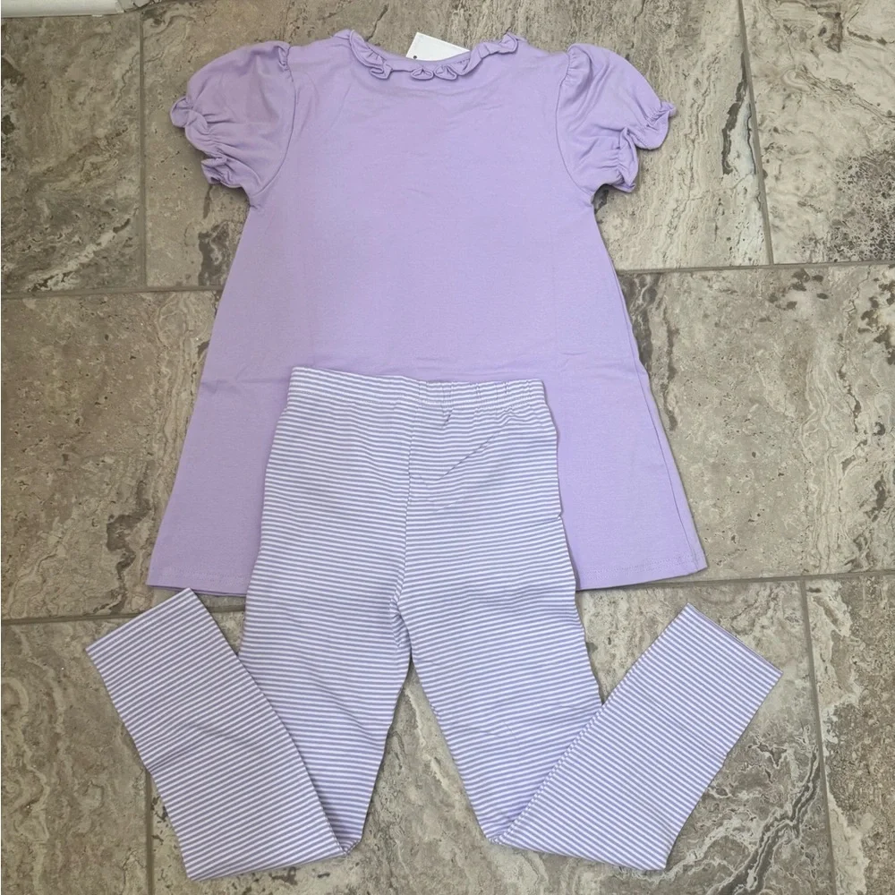 NWT Size 8 Jelly Bean Mardi Gras Top and Striped Leggings Set